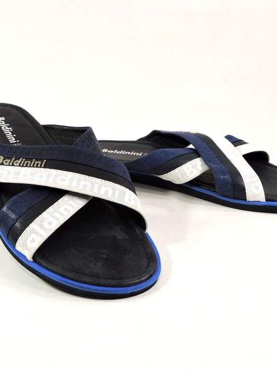 BALDININI ?? MEN\'S BLUE & WHITE SOFT LEATHER COMFORT FLAT SUMMER SANDALS main image 4